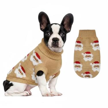 Imagem de Suéter de malha para cães pequenos a grandes, meninos e meninas, suéteres clássicos de Natal para cães de gola rolê, roupas quentes e macias para animais de estimação de Papai Noel para o inverno