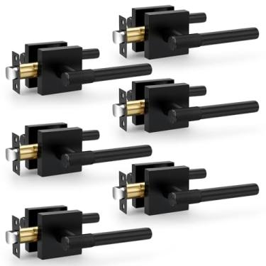 Imagem de Probrico Maçaneta de porta de passagem preta fosca, maçanetas quadradas sem chave serrilhadas, reversíveis para armário e corredor, pacote com 6