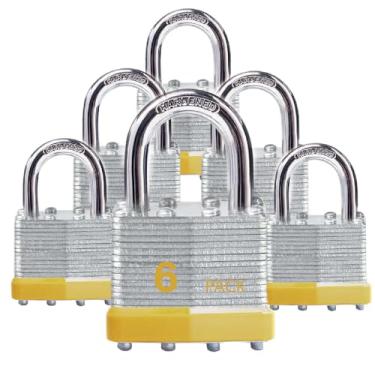 Imagem de XanHen Cadeados com chave de aço laminado fechaduras semelhantes a granel, cadeados de manilha normal, pacote com 6 para trava de ferrolho, galpões, cercas, armário de armazenamento, escola, academia