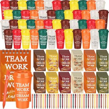 Imagem de Fuyoooo Conjunto de 144 peças de presentes de agradecimento da equipe de Ação de Graças Presentes de Apreciação de Empregados a granel Inclui 473 ml Copo de Café de Plástico Mini Bloco de Notas de