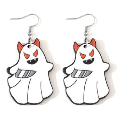 Imagem de Brincos com pingente de madeira de fantasma de abóbora de Halloween fofo de fantasma de desenho animado para mulheres, festas festivas, cosplay, bijuterias, presentes, Large, Metal, Sem pedra preciosa