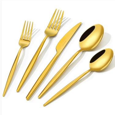 Imagem de KINGSTONE Conjunto de talheres, conjunto de talheres de 40 peças, aço inoxidável 18/10 premium, utensílios de mesa incluem garfos, facas, colheres para casa, cozinha, restaurante, casamento