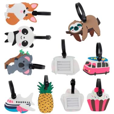 Imagem de 8 peças, etiquetas de identificação de mala de desenho animado, etiquetas de PVC para bagagem, etiquetas fofas com alça ajustável, etiquetas de bagagem multiuso para malas, bolsa escolar (estilo de