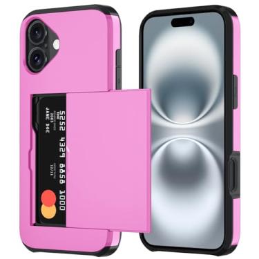 Imagem de Qinmay Capa carteira compatível com iPhone 16 Plus, suporte de cartão embutido, camada dupla protetora resistente à prova de choque com compartimento para cartão oculto, capa fina para celular para