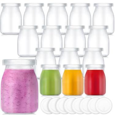 Imagem de Zubebe Pacote com 24 garrafas de leite de vidro transparentes para festa com tampas, frascos de suco de vidro reutilizáveis pequenos potes de leite vintage recipientes de shake de café da manhã para