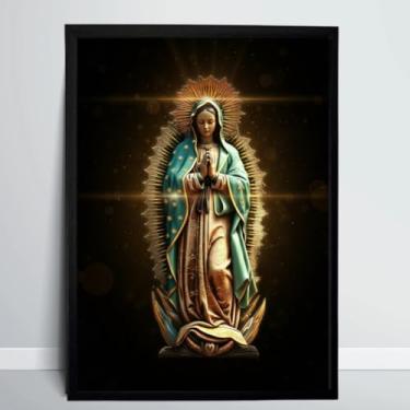 Imagem de Quadro Decorativo Nossa Senhora de Guadalupe, Arte Religiosa, A4, Preto (Com Moldura)