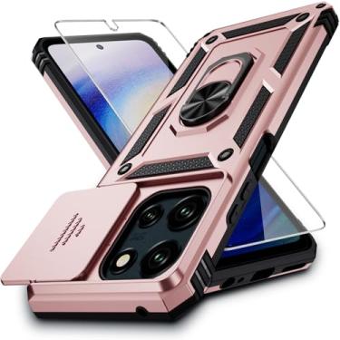 Imagem de Weycolor Capa para Moto G 2025 com capa para lente de câmera, protetor de tela HD, proteção contra quedas de grau militar de 3 m, suporte de anel magnético para celular Motorola Moto G 2025, ouro rosa