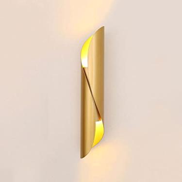 Imagem de Luminária de parede moderna dourada, espiral de metal para interiores, luminária de parede com 2 luzes para cima e para baixo, arandelas de cabeceira E27 para cabeceira de quarto, sala de es