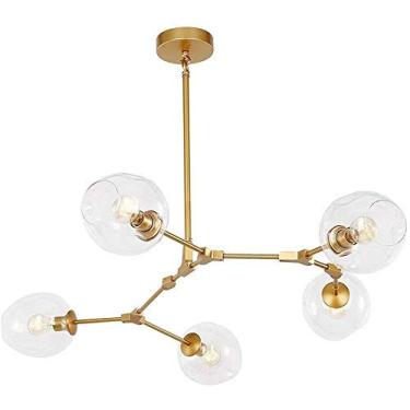 Imagem de Lustre E27 Nordic Glass Ball Chandelier Altura ajustável, Lustre preto fosco, E26 Metal Hand Blow Branches Pendant Light, Luminárias de globo de meados do século de 79"