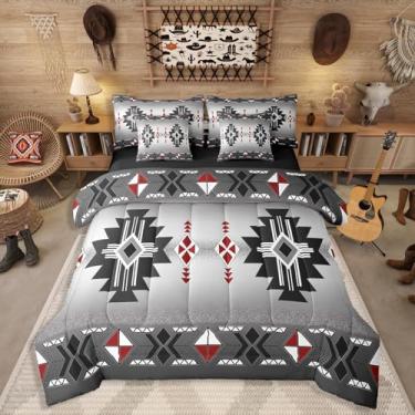 Imagem de Erosebridal Jogo de cama rústico ocidental de 7 peças, solteiro, asteca do sudoeste, para quarto de meninos, adolescentes, homens, exótico, nativo americano, vintage, boêmio, geométrico, vermelho