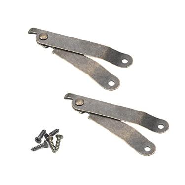 Imagem de MroMax Dobradiça de suporte dobrável, dobradiças giratórias de suporte de tampa dobrável de 67 mm/2,64 polegadas, dobradiças de suporte de tampa de ferro em tom bronze para caixas de madeira e estojos