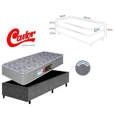 Imagem de Conjunto Box Solteiro King 96x203 Colchão Castor Sleep Max D33 Espuma 