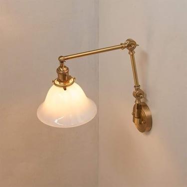 Imagem de Apliques de parede estilo retrô, luminária de parede ajustável de latão antigo, braço oscilante, luz de parede com interruptor e cabo, abajur de vidro E27, luminária de leitura, parede de lu