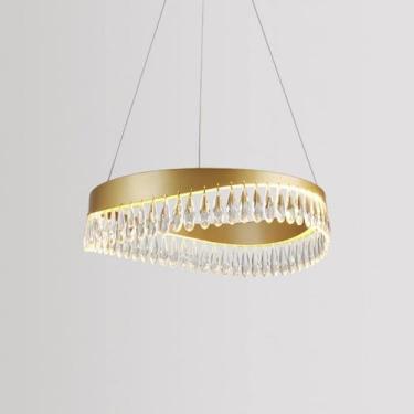 Imagem de Lustre de cristal redondo Raindrop lustre para luz de teto LED moderno ouro pingente luminárias luxo fazenda preto lâmpada pendurada para cozinha sala de estar quarto, ouro