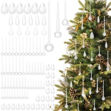 Imagem de 100 peças de enfeites de árvore de Natal em forma de gota de acrílico transparente, 6 estilos, pingente de lustre de cristal de Natal para decoração de festa