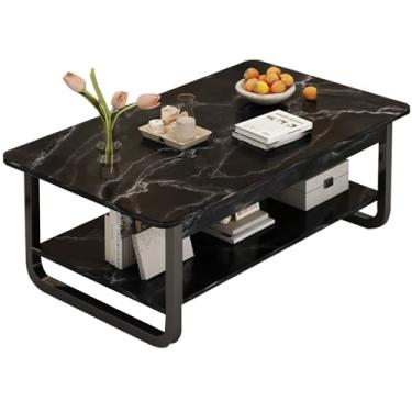 Imagem de Mesa de centro moderna minimalista para sala de estar, mesa de centro de bancada dupla, altura confortável, fácil de usar, adequada para sala de estar, escritório de estudo (preto, 80 x 45 x 42 cm)
