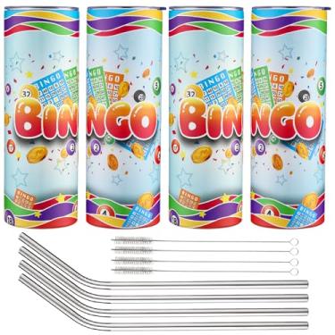 Imagem de Geiserailie Pacote com 4 copos de bingo 590 ml, presentes de jogo de bingo, copo de aço inoxidável com tampas, prêmios para idosos, mãe, avó, pai