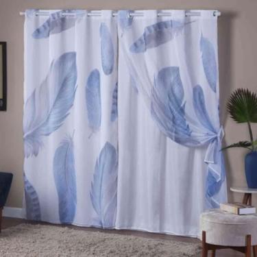 Imagem de NALU CASA E DECORAÇÃO Cortina Infantil Voil Estampada com Forro, 2,80x2,20m, Poliéster 160 Fios, Decorativa, para Quarto Bebê, Sala, Escritório (PENAS)