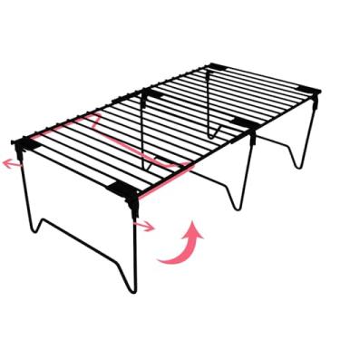 Imagem de BUWZUJR Conjunto de 1/2 peças de organizador de freezer, prateleiras organizadoras de armário empilháveis, prateleira de despensa dobrável, prato, prato, organizador de armazenamento de metal à prova