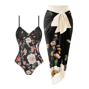 Imagem de Roupa de banho feminina de uma peça com capa de praia, roupa de banho 