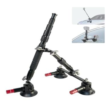 Imagem de FIFIELD Kit de montagem de carro com ventosa tripla com bastão de selfie 2 em 1, haste de extensão ajustável de 360° para capô de painel de para-brisa, compatível com câmeras de ação GoPro Insta360