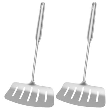 Imagem de Espátula de peixe de aço inoxidável 304 com cabo longo resistente ao calor para cozinhar espátulas de omelete com fenda larga para panela antiaderente comida delicada (prata, 2)