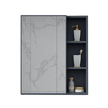 Imagem de Armário de espelho de banheiro armário de parede de banheiro organizador de prateleira de armário simplicidade moderna para maquiagem (azul 65 x 60 x 11 cm)