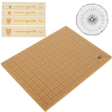 Imagem de RWWPJLLWHR Placa de macramê com grades 40,6 x 30,5 cm, placa de projeto de macramê de dois lados com pinos de 30 T, 5 réguas, placa de trança portátil, placa de macramê reutilizável para nó de projeto