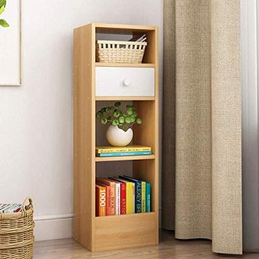 Imagem de Prateleira de exibição de estante armário de armazenamento de várias prateleiras abertas com gavetas organizador de CDs independente para estante de livros em casa (cor: tamanho de nogueira: 120 x 30