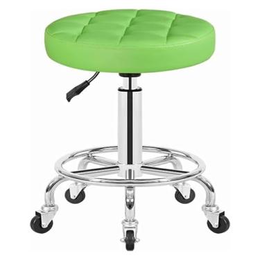 Imagem de WYUYIWH Banqueta giratória com rodas e apoio para os pés, banco giratório com rodinhas e apoio para os pés, cadeira com rodinhas de couro ajustável em altura para balcão de loja, salão, ajustável