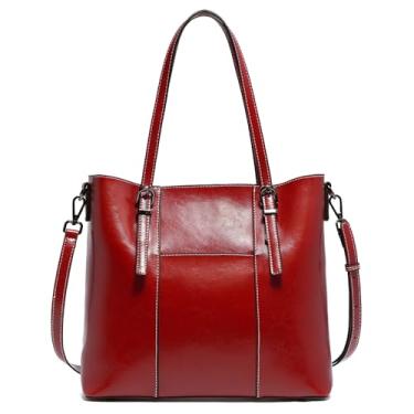 Imagem de Bolsa feminina de couro legítimo, bolsa grande para trabalho com vários compartimentos, bolsa transversal, Vermelho