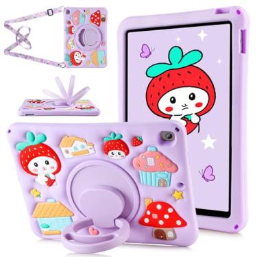 Imagem de Capa para iPad 9ª 8ª e 7ª geração, capa de morango para iPad de 10,2 polegadas com alça de ombro giratória de silicone macio à prova de choque para tablet 9/8/7 Gen 10,2 polegadas