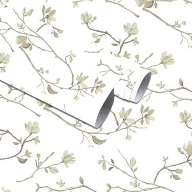 Imagem de Papel de parede floral moderno boho ramos de folhas verdes papel de contato para armários autoadesivo papel de parede removível para quarto de fazenda papel de contato para banheiro impermeável 44,5