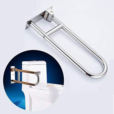 Imagem de Barras de apoio, suporte de segurança, corrimãos dobráveis para vaso sanitário, corrimãos de segurança para idosos com deficiência de aço inoxidável, corrimão de banheiro, suporte antiderrapante, 60 ×