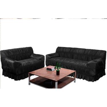 Imagem de Capa De Sofá Em Malha 2 E 3 Lugares 21 Elásticos - Preto