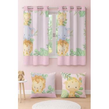 Imagem de Kit Cortina 2m + 2 Capa De Almofada Decoração Quarto Infantil - Mundo 