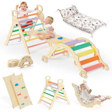 Imagem de Conjunto de brinquedos de escalada BlueWood Pikler Triangle 8 em 1 com