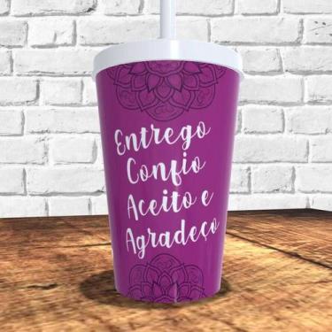 Imagem de Copo com canudo holográfico 550ml linha mandalas ref0239 - casa fé