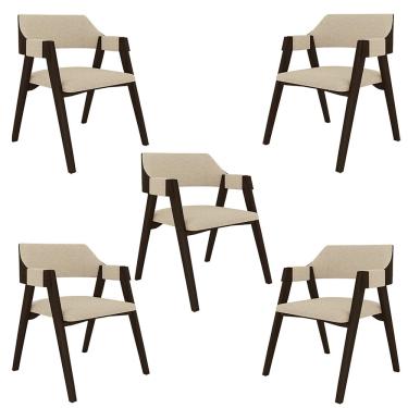 Imagem de Kit 5 Cadeiras Sala de Jantar e Jogos Carteados Madeira Maciça Poker Linho OffWhite/Capuccino G42 - Gran Belo