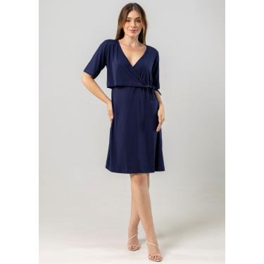 Imagem de Vestido Pau a Pique Transpassado Básico Azul Marinho