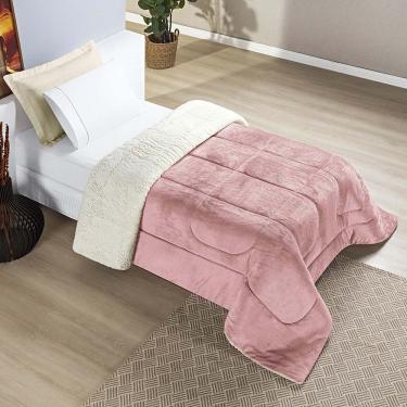 Imagem de Coberdrom Diamond Solteiro Sherpa Com Manta Flannel 01 Peça - Rosa