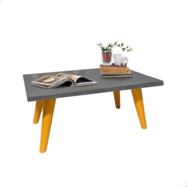 Imagem de Mesa de Centro Retangular PVC 50x30cm - Pés Palito, Design Moderno e Leve para Sala e Eventos (Cinza/Caramelo)