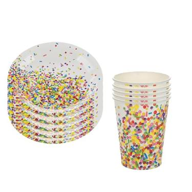 Imagem de Kit Descartáveis Para Comemorações Prato E Copo com 20 Peças Confete colorido