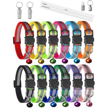 Imagem de Extodry Pacote com 14 coleiras de gato com sinos, coleira refletiva de segurança para gatinhos, meninos e gatos, com etiqueta de nome, ajustável, suprimentos para animais de estimação, acessórios (12 cores e 2 etiquetas de identificação)