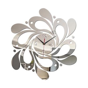 Imagem de Generic Relógio de parede com d'água, decoração de quarto, relógio de parede, adesivos de espelho para sala de estar, banheiro, cozinha, quarto, Argent