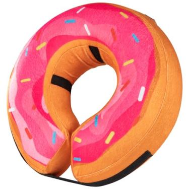 Imagem de Grand Line Coleira inflável donut para cães e gatos, cone de recuperação suave para cães após a cirurgia, cone protetor de pescoço para cães pequenos, médios e grandes, visão sem bloqueio (rosa, GG)