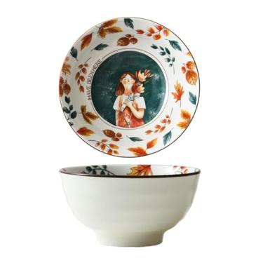 Imagem de Pratos coloridos sob o esmalte de cerâmica requintados resistentes a altas temperaturas - tigela de sopa de 20 cm para uso doméstico.