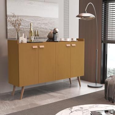 Imagem de Aparador Buffet Zeus 4 Portas Retrô Cantinho do Café Bar Sala Design Vintage com Pés Palito, Para Sala de Estar e Jantar (Nature)