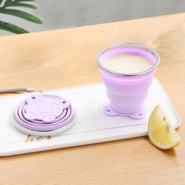Imagem de Copo dobrável com tampa, copos de silicone, caneca dobrável com cordão de silicone, resistente a altas temperaturas e fácil de limpar, pode ser usada para acampar, viajar, fazer chá e uso de xícara de
