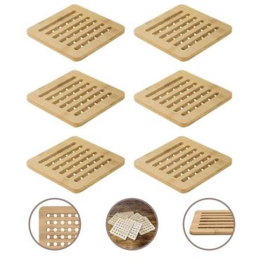 Imagem de Conjunto 6 Descansos Panela Quadrados Bambu 15Cm Premium